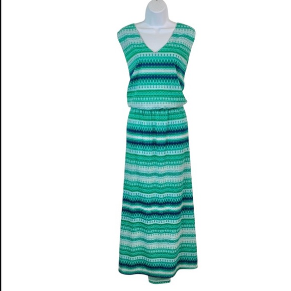 FADED GLORY Green & Blue Patterned Sleeveless Maxi Dress 4X/26W/28W - Picture 1 of 8